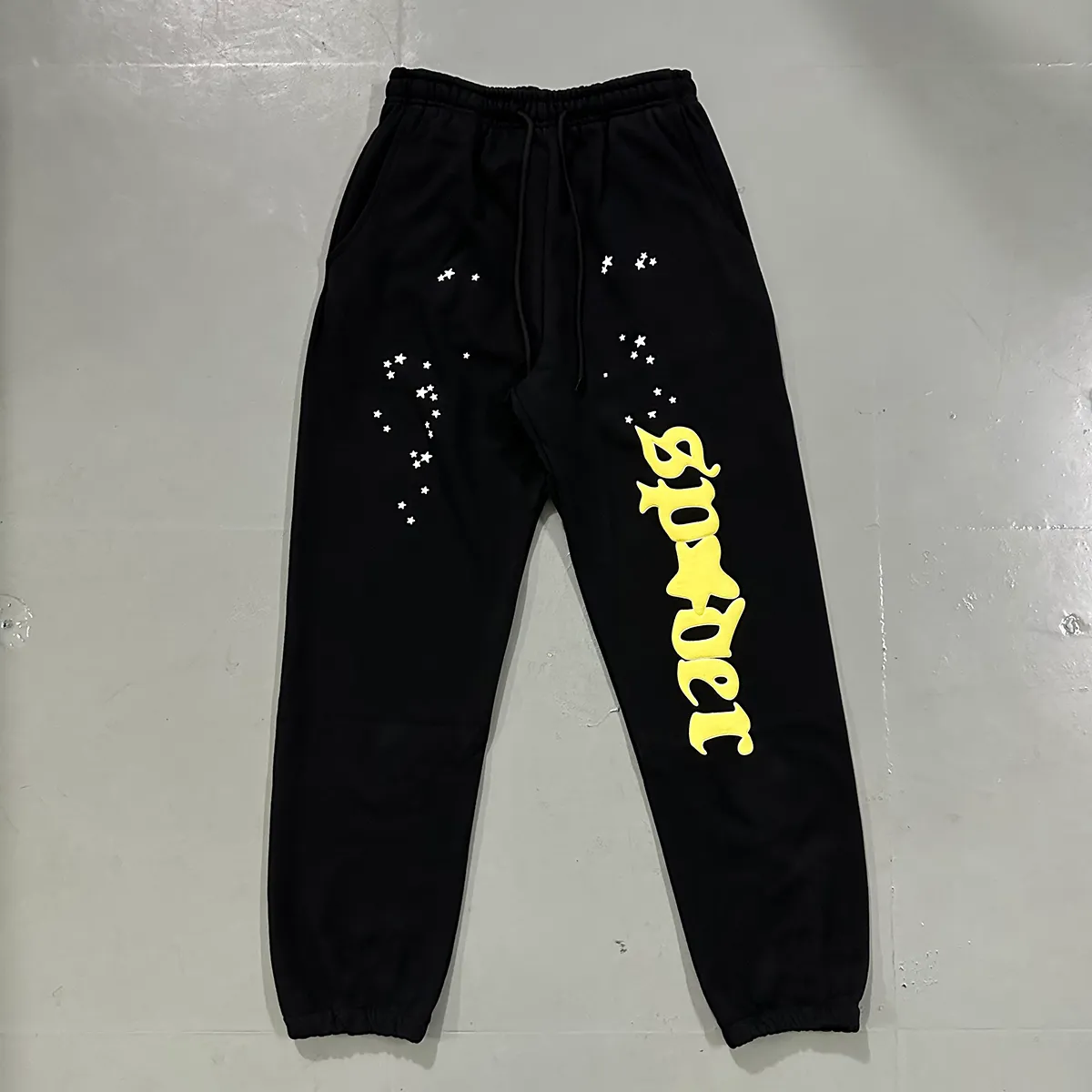 Real photos, hooded 8219, trousers 8319, American fashion Sp10der Worldwide 555 555 Jeffery star foam spider web printed high quality hoodie sweatshirt, clothes 110 pants 110 Color: black; Size: S M L XL