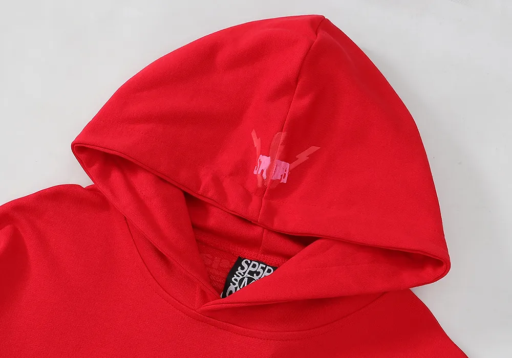 No. 8205, batch 220, Meichao Sp10der 555555 star same style Angel Number loose casual cotton hoodie sweatshirt for men and women Color: Red; Size: S M L XL