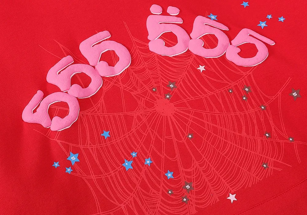 No. 8205, batch 220, Meichao Sp10der 555555 star same style Angel Number loose casual cotton hoodie sweatshirt for men and women Color: Red; Size: S M L XL