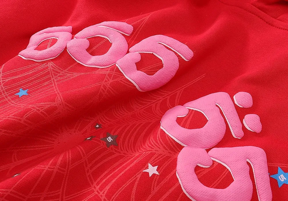 No. 8205, batch 220, Meichao Sp10der 555555 star same style Angel Number loose casual cotton hoodie sweatshirt for men and women Color: Red; Size: S M L XL