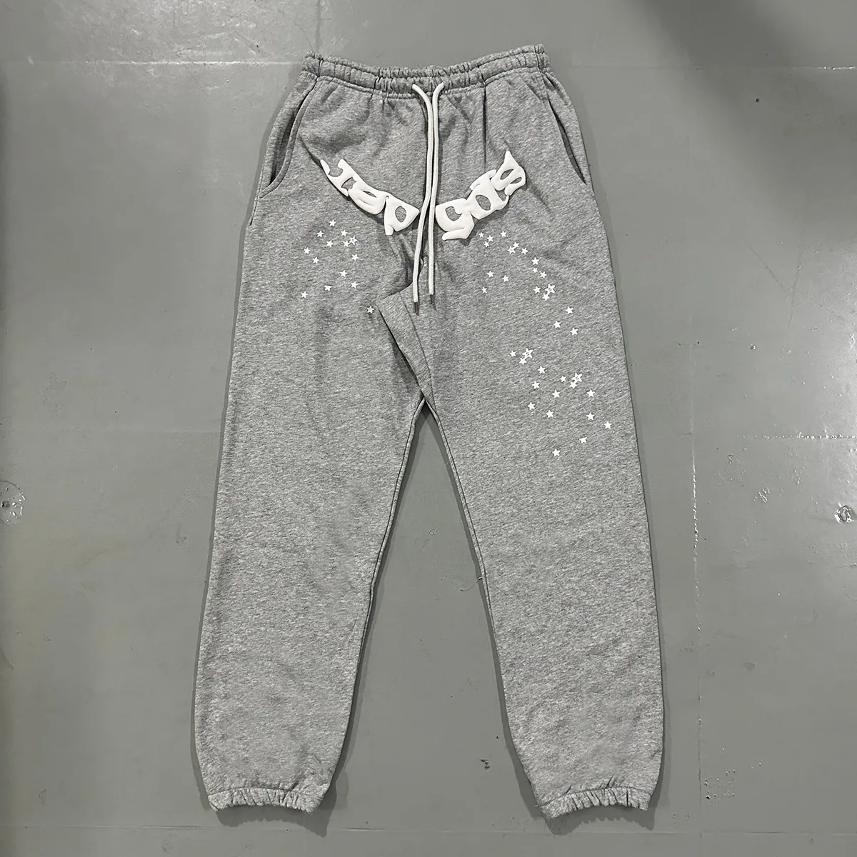 Real photos, hooded 8218, trousers 8318, Mechao Sp10der 555 555 solid color spider web foam printed high quality cotton hoodie sweatshirt, clothes 110, pants 110 Color: black, gray; Size: S M L XL