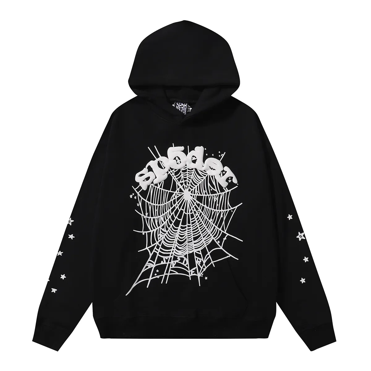 110+110 No. hooded 8218, trousers 8318, Mechao Sp10der 555 555 solid color spider web foam printed high quality cotton hoodie sweatshirt Color: black, gray; Size: S M L XL