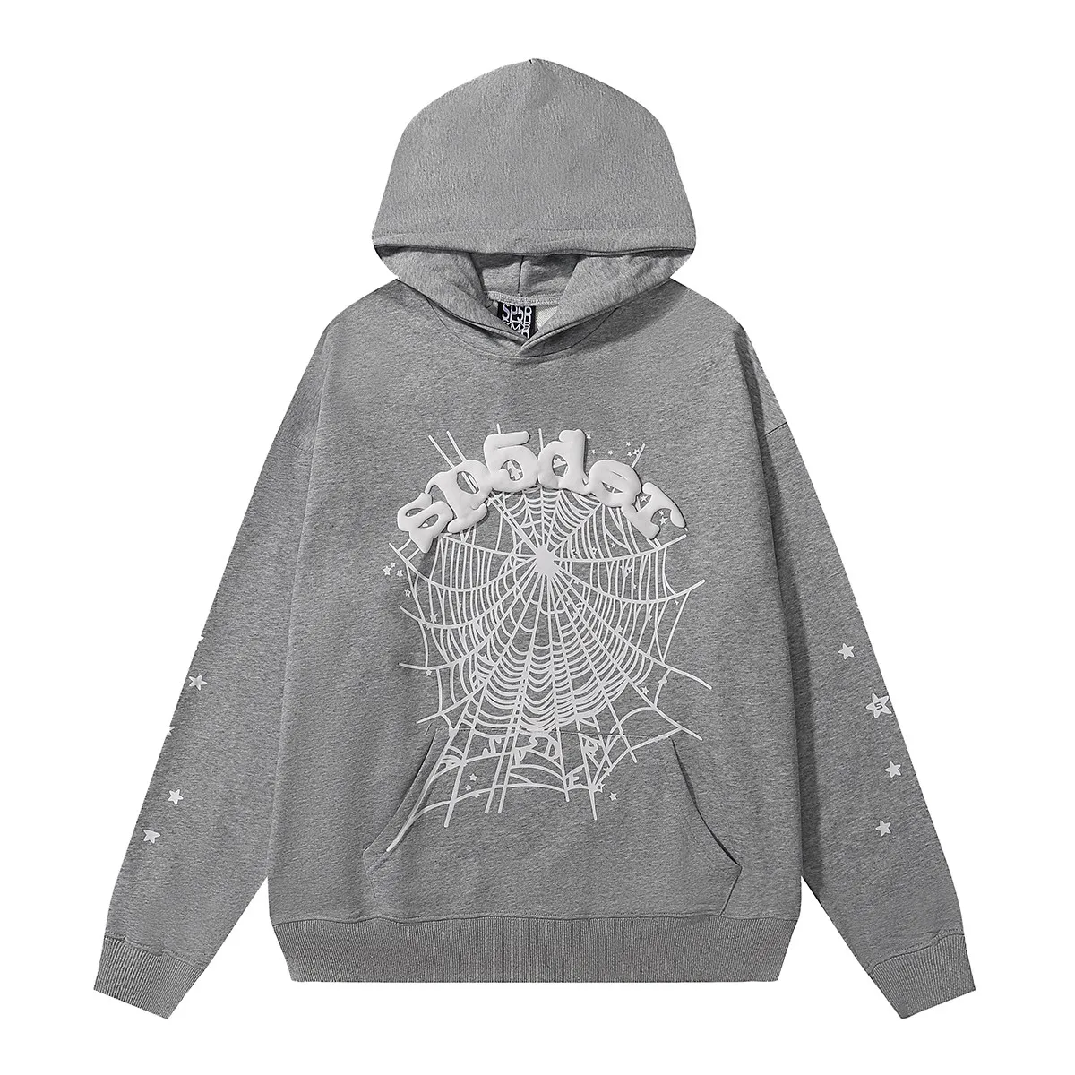 110+110 No. hooded 8218, trousers 8318, Mechao Sp10der 555 555 solid color spider web foam printed high quality cotton hoodie sweatshirt Color: black, gray; Size: S M L XL