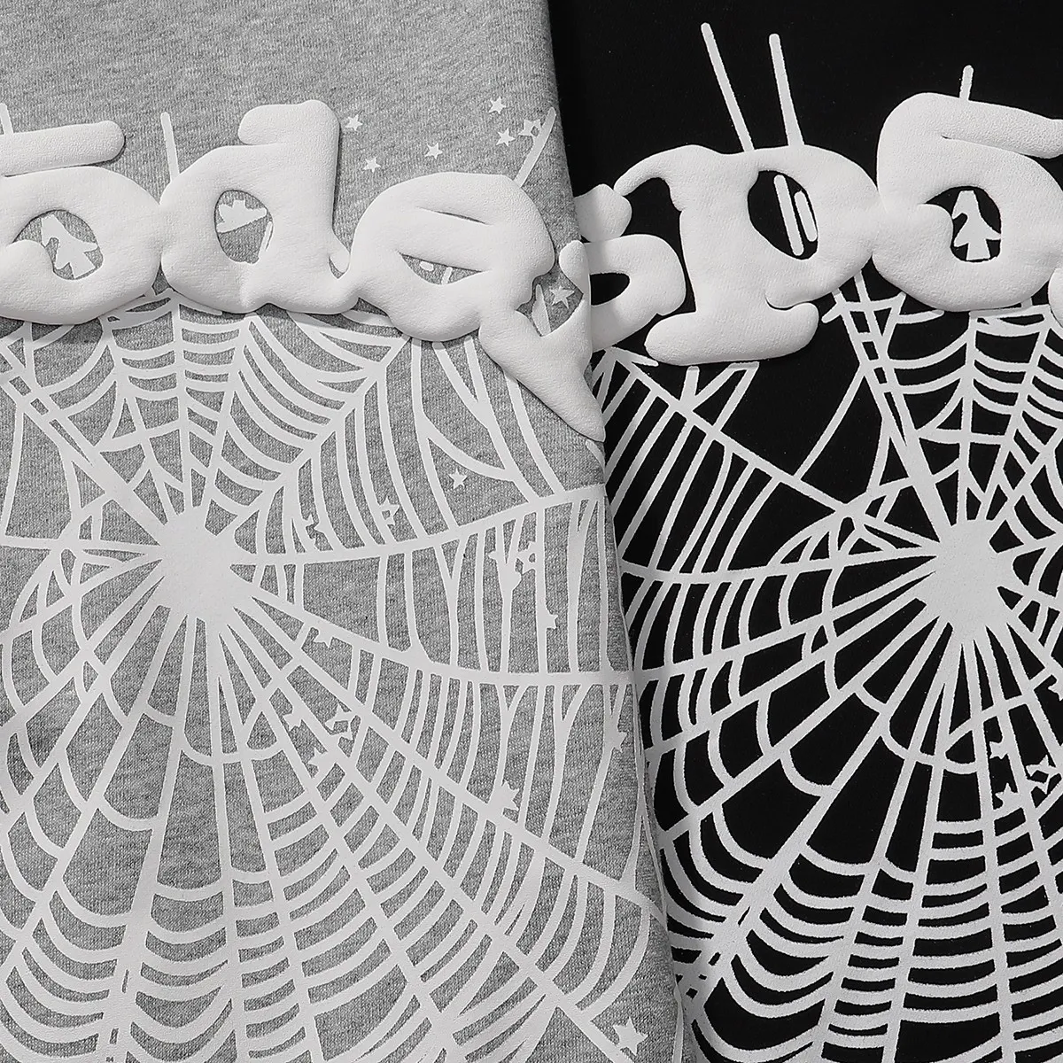 110+110 No. hooded 8218, trousers 8318, Mechao Sp10der 555 555 solid color spider web foam printed high quality cotton hoodie sweatshirt Color: black, gray; Size: S M L XL