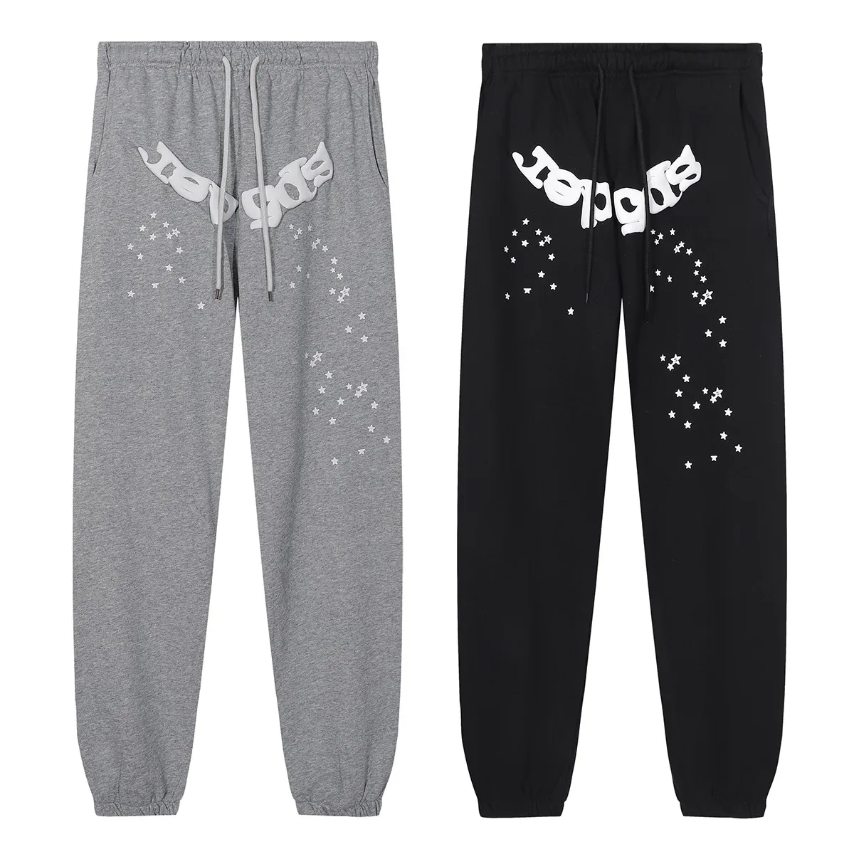 110+110 No. hooded 8218, trousers 8318, Mechao Sp10der 555 555 solid color spider web foam printed high quality cotton hoodie sweatshirt Color: black, gray; Size: S M L XL