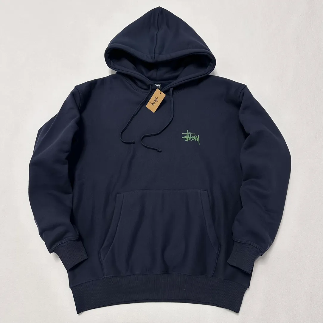 Graffiti word sweatshirt Stussy FW24 BUILT IN USA HOODIE English logo on the back plus velvet hooded sweatshirt/hoodie black gray blue S-XL