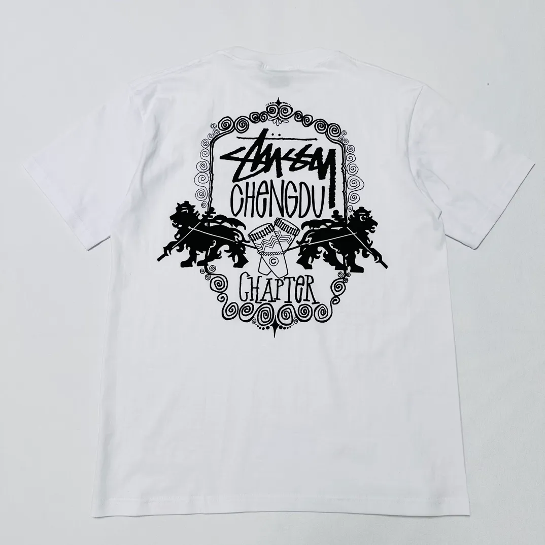 Spot goods! Lion T-shirt STUSSY 24FW CHENGDU CHAPTER TEE Chengdu limited short-sleeved Tee black and white S-XL