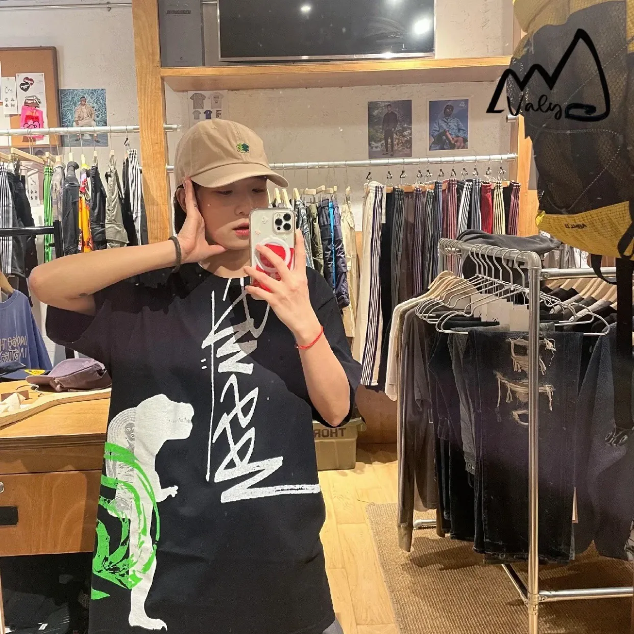 STUSSY X DAVID SS24 joint model CARSON DINO TEE dinosaur digital print short-sleeved Tee black and white S-XL