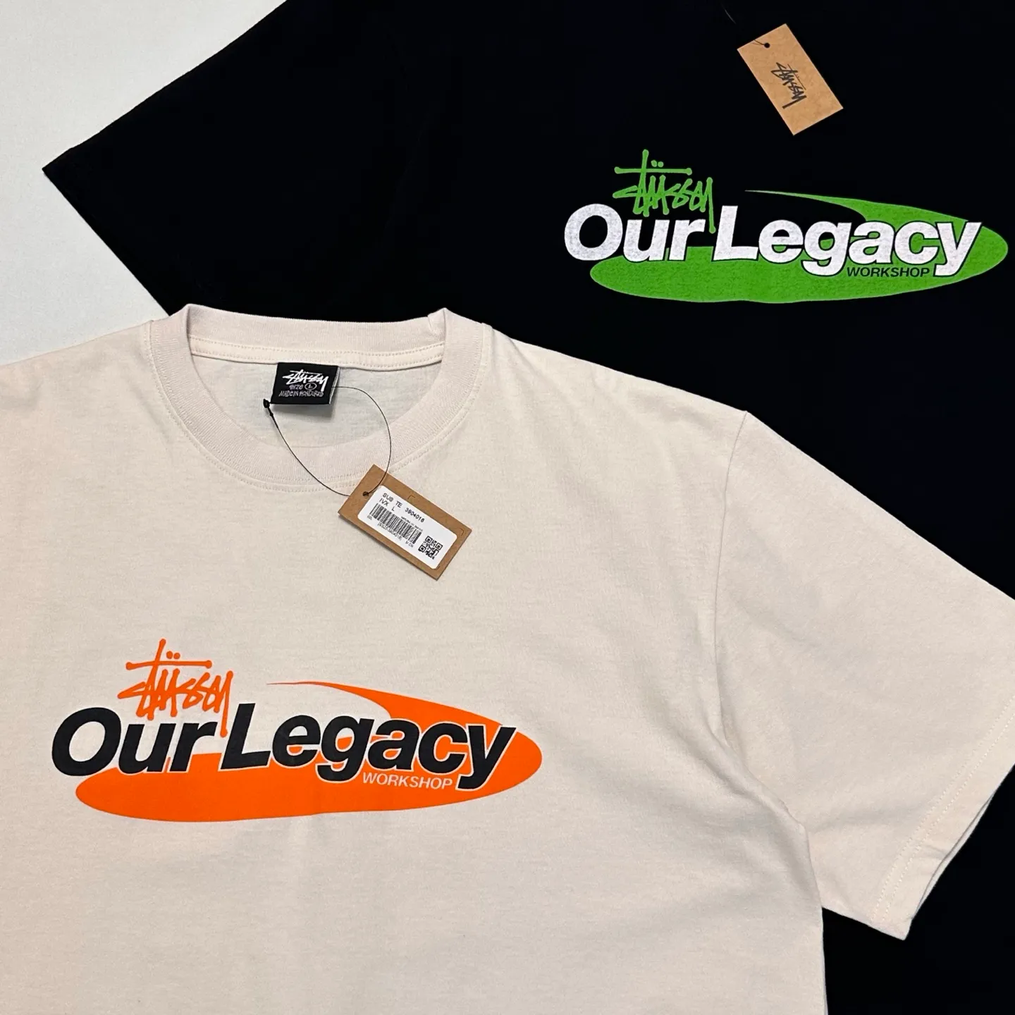 Detailed shooting of OL joint T-shirt STUSSY x OUR LEGACY joint model SS25 WORK SHOP SWIRL TEE PIGMENT DYED printed short-sleeved TEE off-white black S- XL