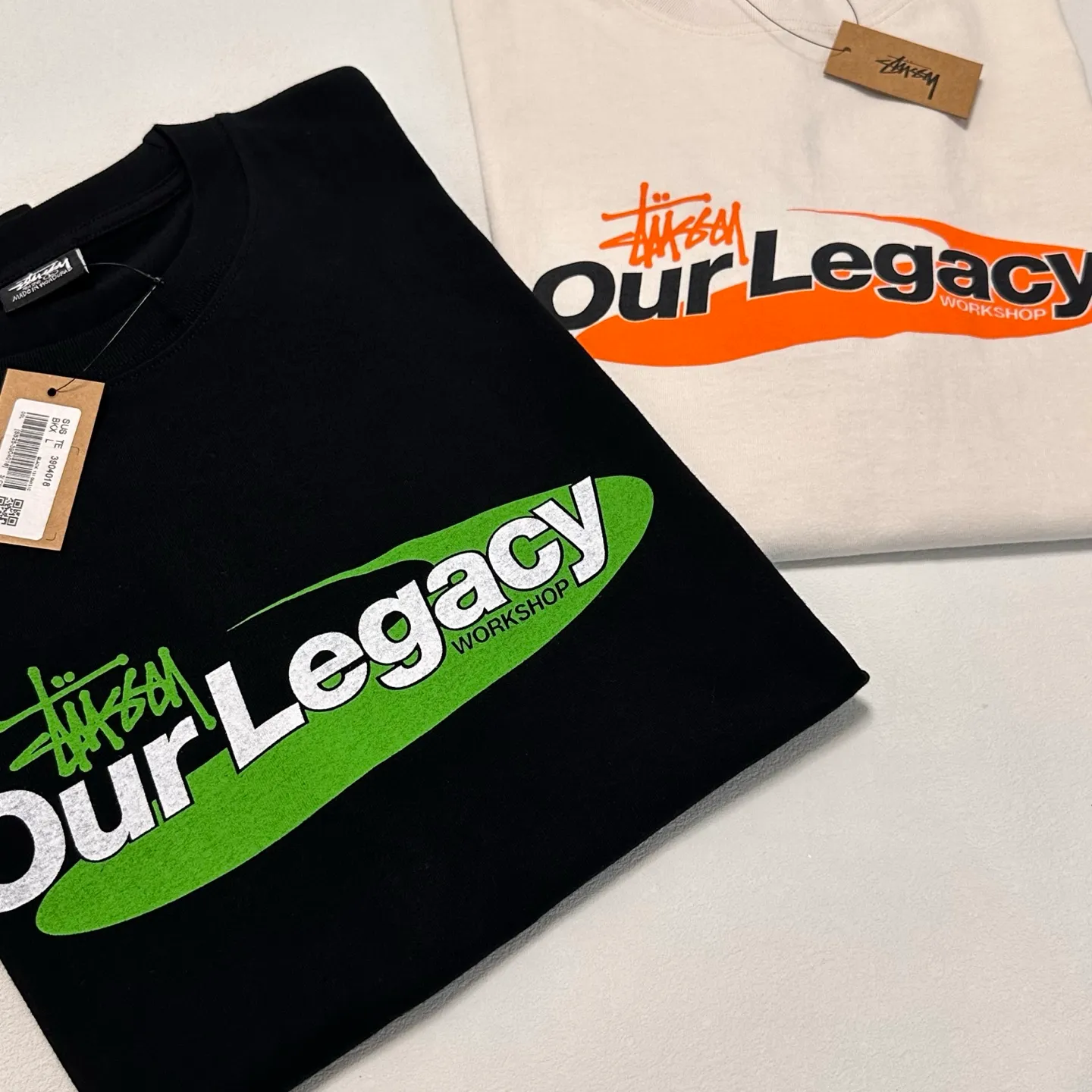 Detailed shooting of OL joint T-shirt STUSSY x OUR LEGACY joint model SS25 WORK SHOP SWIRL TEE PIGMENT DYED printed short-sleeved TEE off-white black S- XL