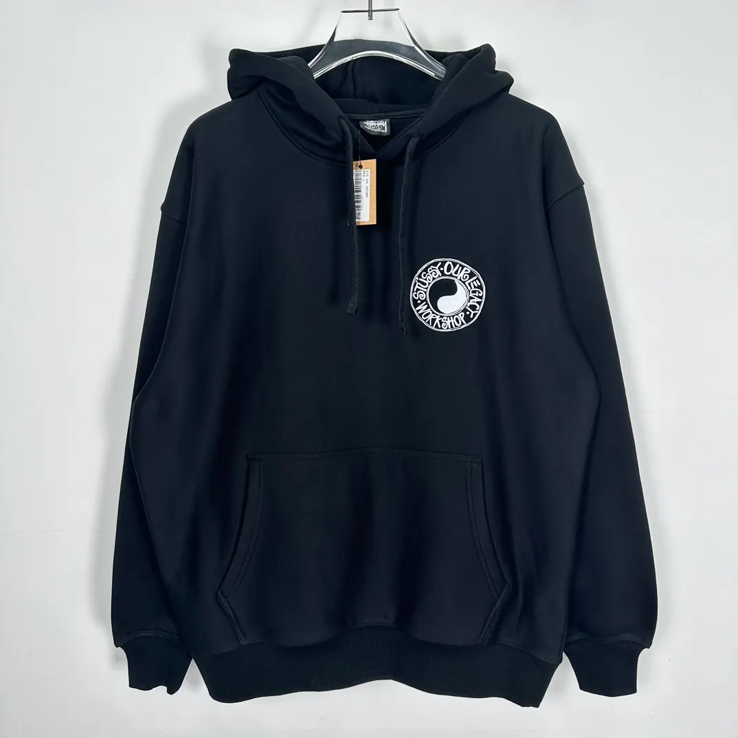 Tai Chi hoodie Stussy x OUR LEGACY joint model FW24 WORK SHOP BUANA HOODIE PIGMENT DYED yin and yang pattern logo sweatshirt black and white S- XL