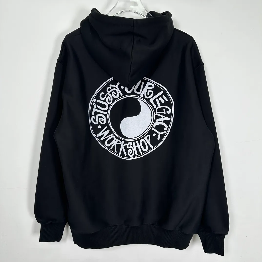 Tai Chi hoodie Stussy x OUR LEGACY joint model FW24 WORK SHOP BUANA HOODIE PIGMENT DYED yin and yang pattern logo sweatshirt black and white S- XL