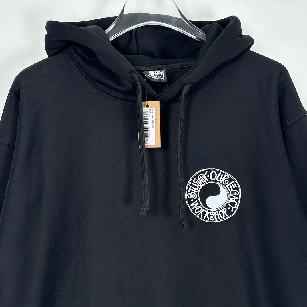 Tai Chi hoodie Stussy x OUR LEGACY joint model FW24 WORK SHOP BUANA HOODIE PIGMENT DYED yin and yang pattern logo sweatshirt black and white S- XL