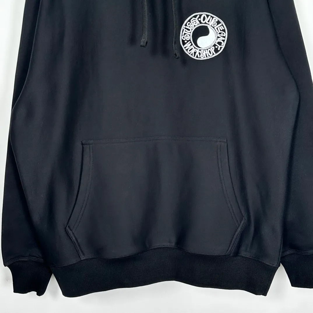 Tai Chi hoodie Stussy x OUR LEGACY joint model FW24 WORK SHOP BUANA HOODIE PIGMENT DYED yin and yang pattern logo sweatshirt black and white S- XL
