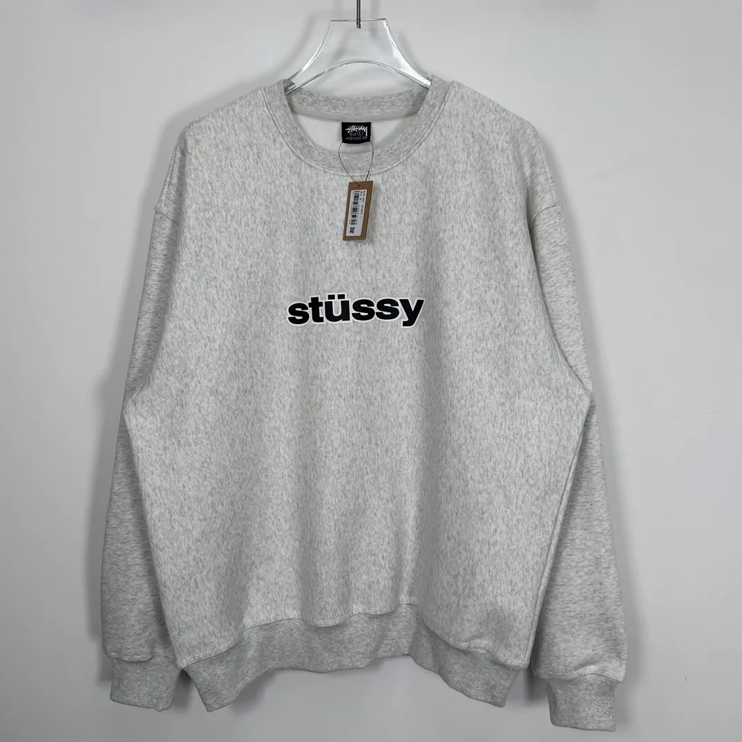 STUSSY 23FW SS-LINK CREW Double S-shaped chain printed pattern round neck sweatshirt, same style for men and women, black light gray S-XL