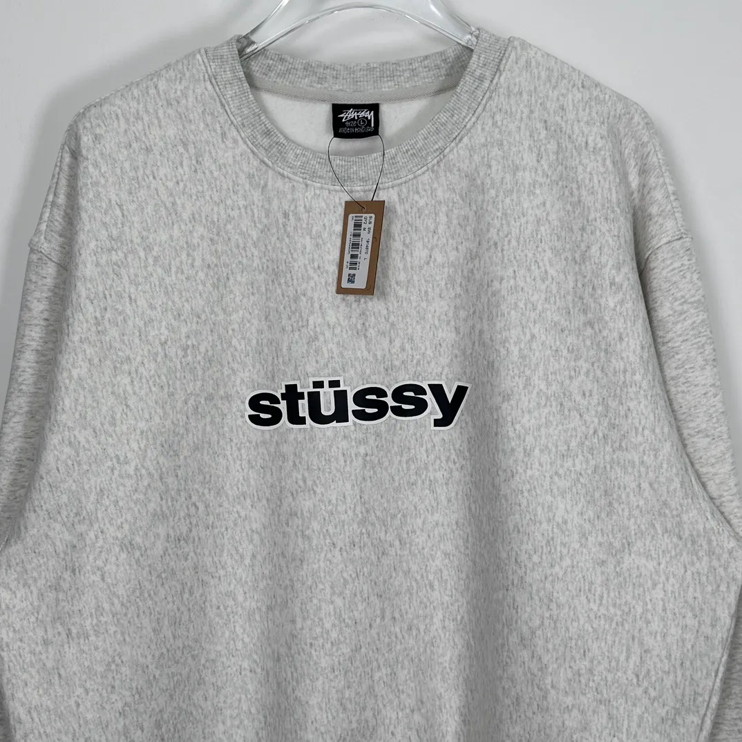 STUSSY 23FW SS-LINK CREW Double S-shaped chain printed pattern round neck sweatshirt, same style for men and women, black light gray S-XL