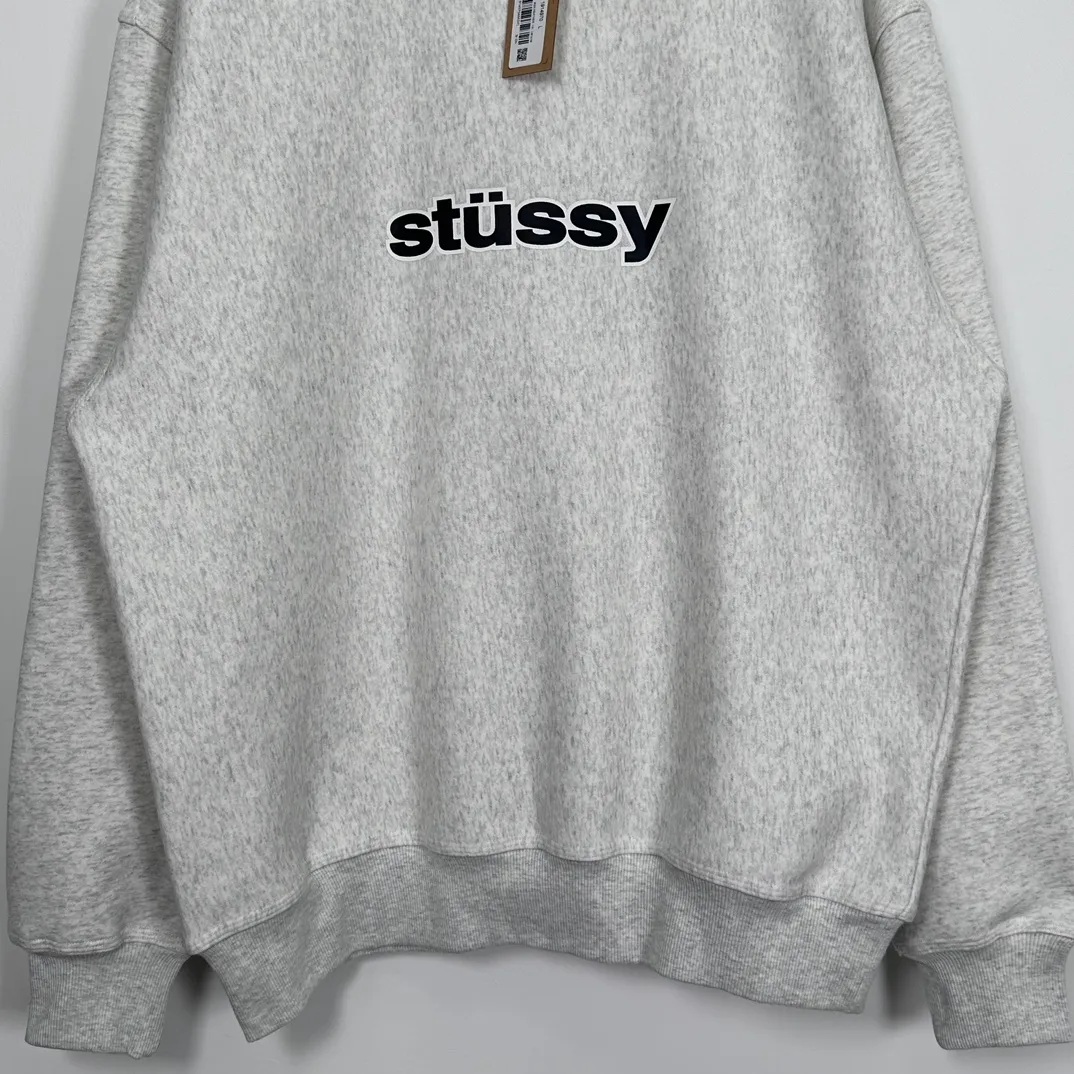STUSSY 23FW SS-LINK CREW Double S-shaped chain printed pattern round neck sweatshirt, same style for men and women, black light gray S-XL