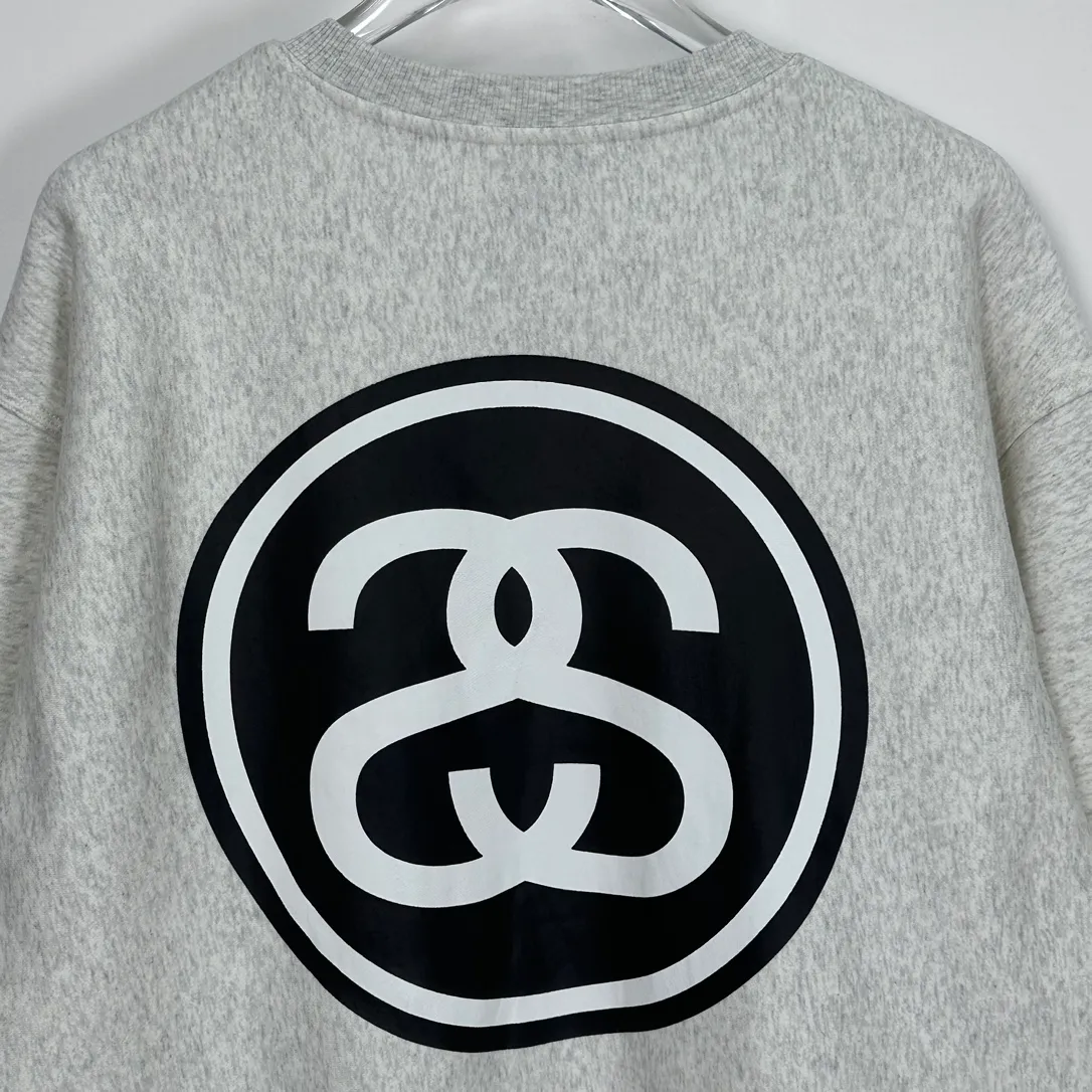 STUSSY 23FW SS-LINK CREW Double S-shaped chain printed pattern round neck sweatshirt, same style for men and women, black light gray S-XL