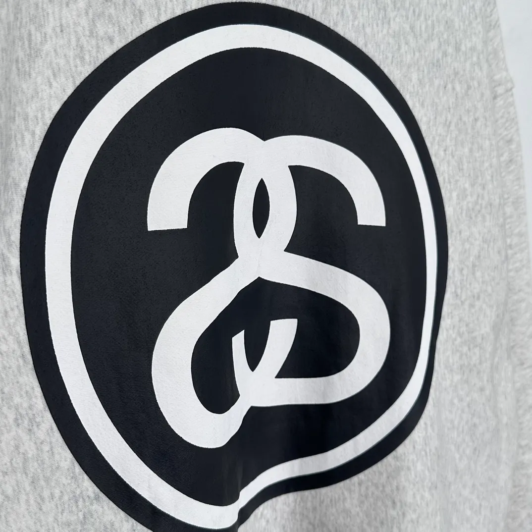 STUSSY 23FW SS-LINK CREW Double S-shaped chain printed pattern round neck sweatshirt, same style for men and women, black light gray S-XL