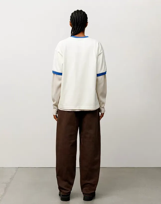 Contrast color collar T-shirt STUSSY SS25 HEAVY JERSEY CREW High weight knitted sports short-sleeved washed black beige S- XL