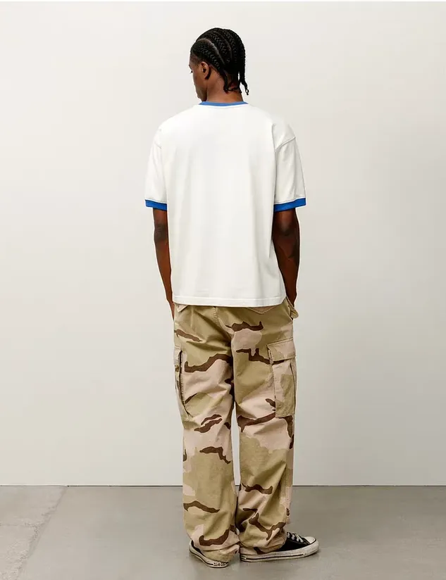 Contrast color collar T-shirt STUSSY SS25 HEAVY JERSEY CREW High weight knitted sports short-sleeved washed black beige S- XL