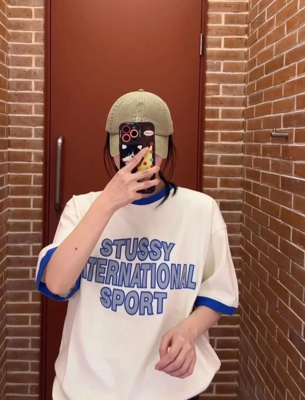 Contrast color collar T-shirt STUSSY SS25 HEAVY JERSEY CREW High weight knitted sports short-sleeved washed black beige S- XL