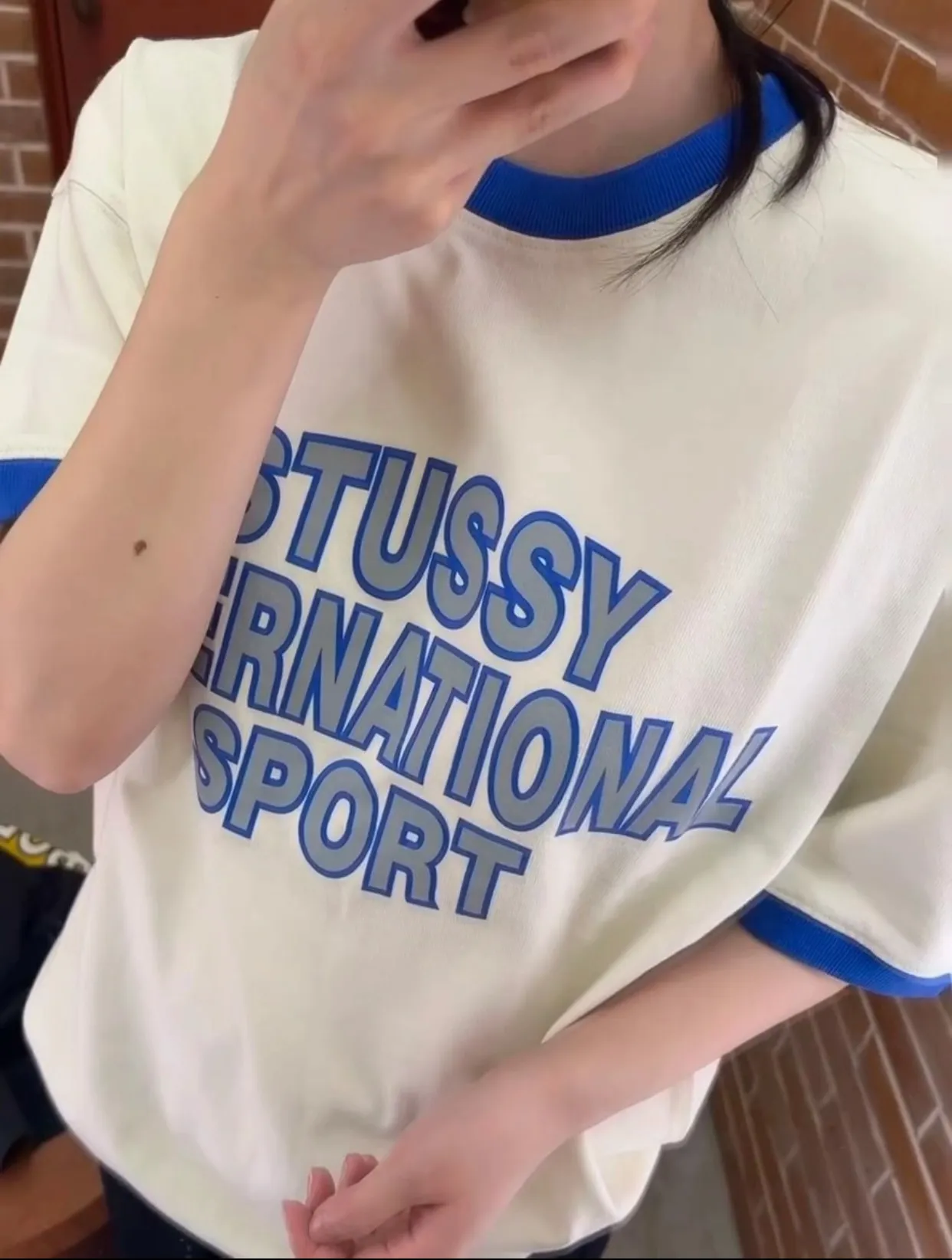 Contrast color collar T-shirt STUSSY SS25 HEAVY JERSEY CREW High weight knitted sports short-sleeved washed black beige S- XL