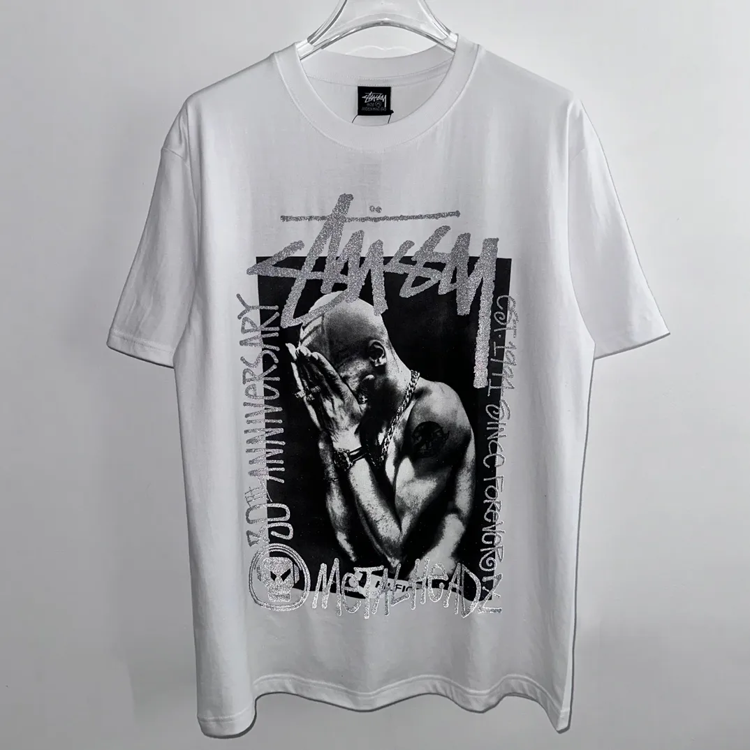Reflective renderings STUSSY x GOLDIE METALHEADZ SS24 joint model TEE 3M reflective black band character T-shirt white S-XL