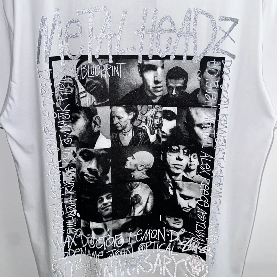 Reflective renderings STUSSY x GOLDIE METALHEADZ SS24 joint model TEE 3M reflective black band character T-shirt white S-XL
