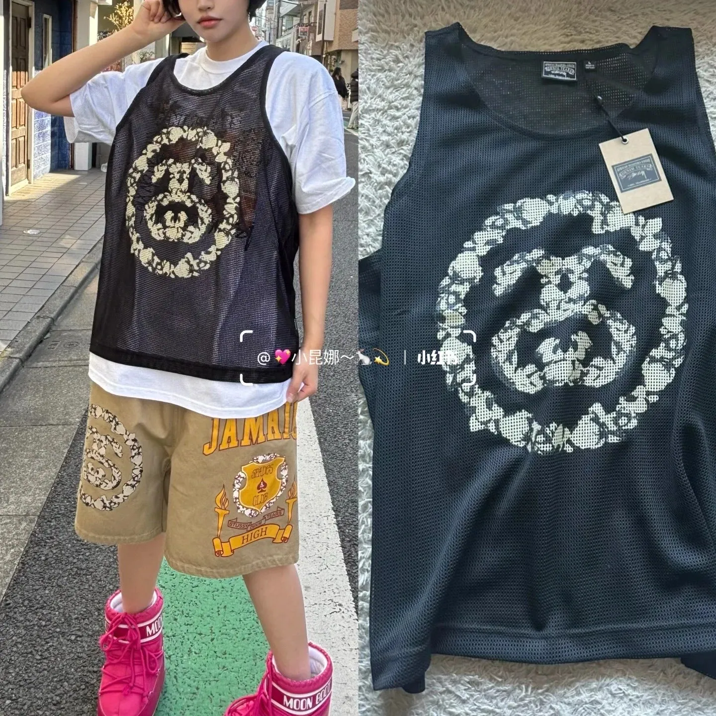 DT vest STUSSY X DENIM TEARS joint model SS25 MESH TANK garland mesh hollow vest black S- XL