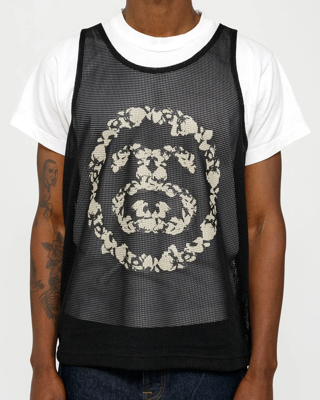 DT vest STUSSY X DENIM TEARS joint model SS25 MESH TANK garland mesh hollow vest black S- XL