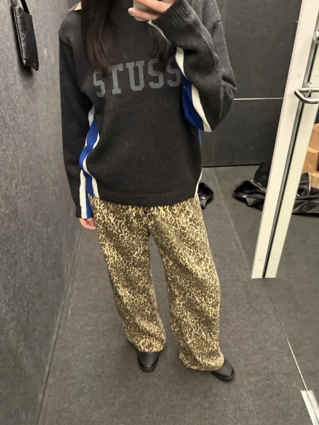 Contrast color patchwork sweater STUSSY FW24 STRIPE CREW Holiday series Jacquard knitted crew neck sweater carbon black M gray M-XL