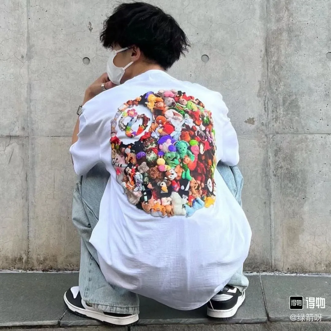 Stussy 23SS PLUSH TEE Doll logo No. 8 ball printed short-sleeved Tee black and white M L XL