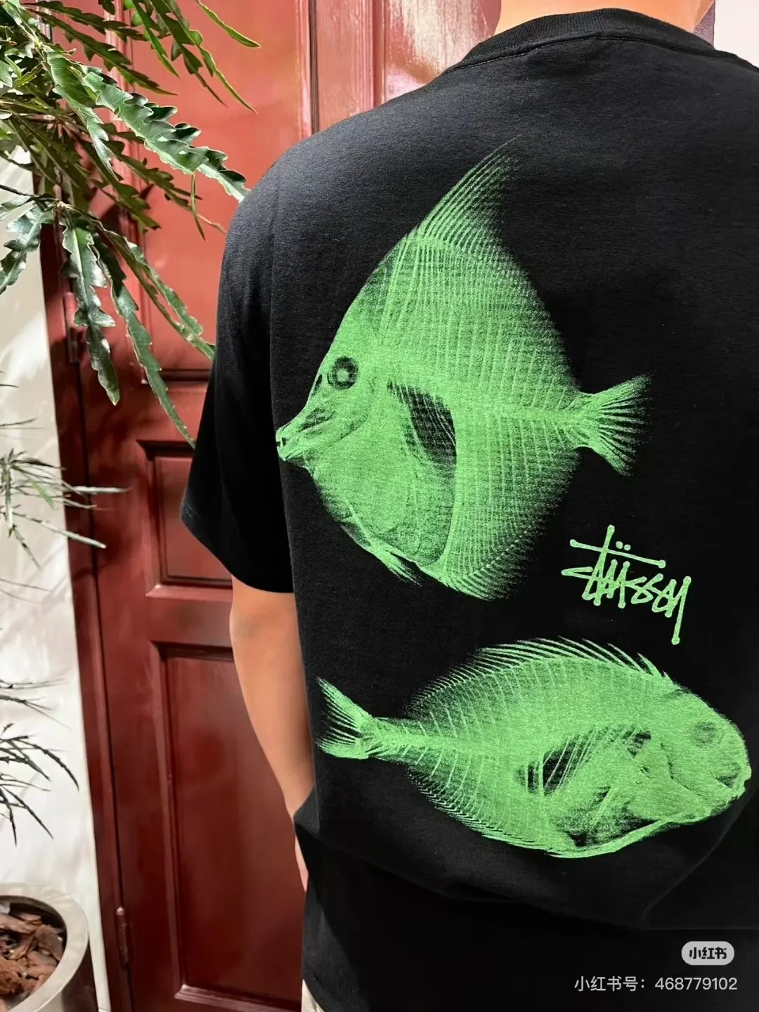 Fishbone T-shirt STUSSY SS25 X-RAY FISHIN TEE Fish X-ray printed pattern short sleeves black and white S- XL