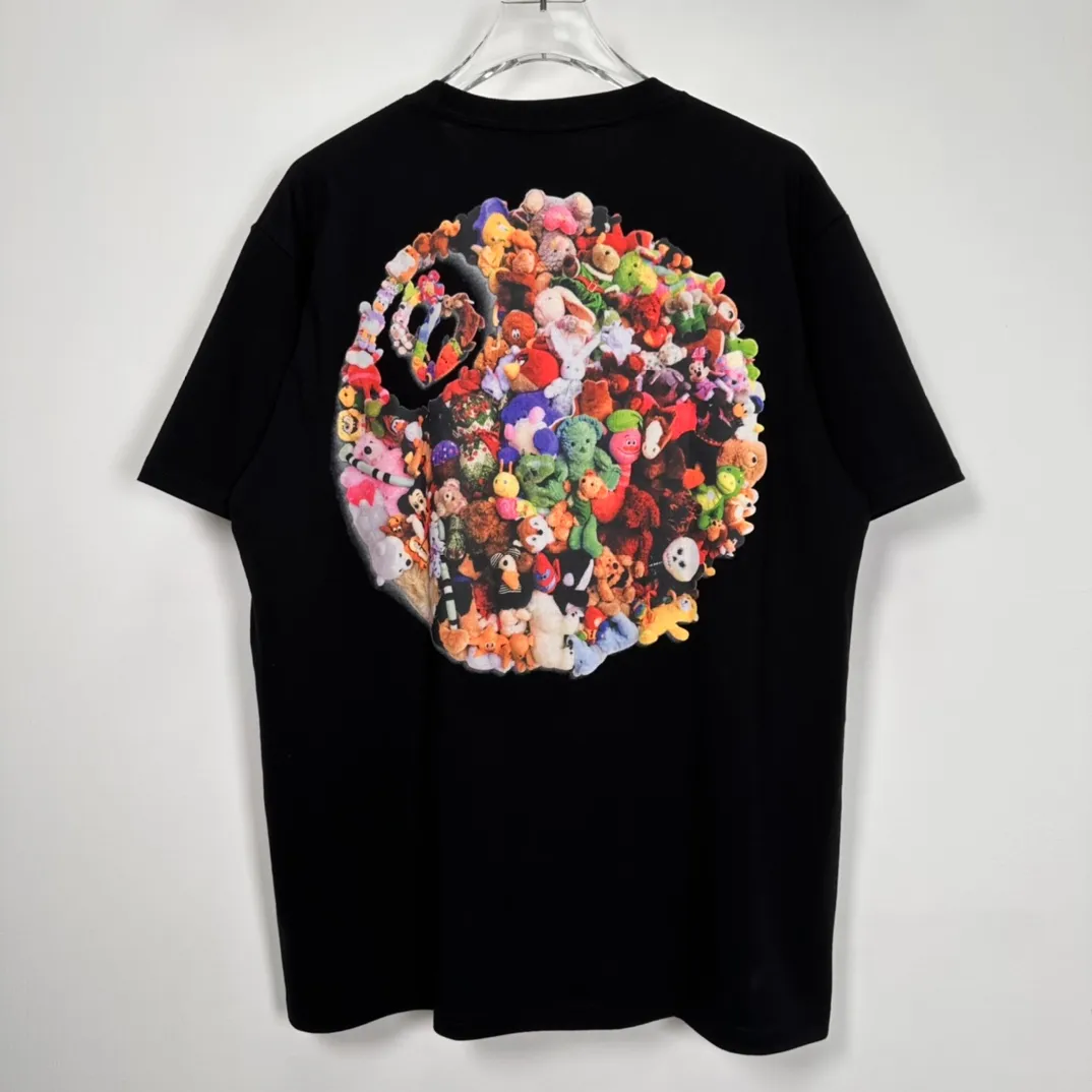 STUSSY 23SS PLUSH TEE doll logo No. 8 ball short-sleeved Tee black and white S-XL