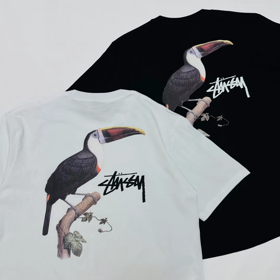 Spot goods! STUSSY SS24 Animal Series TOUCAN TEE Toucan T-shirt Black and White S-XL