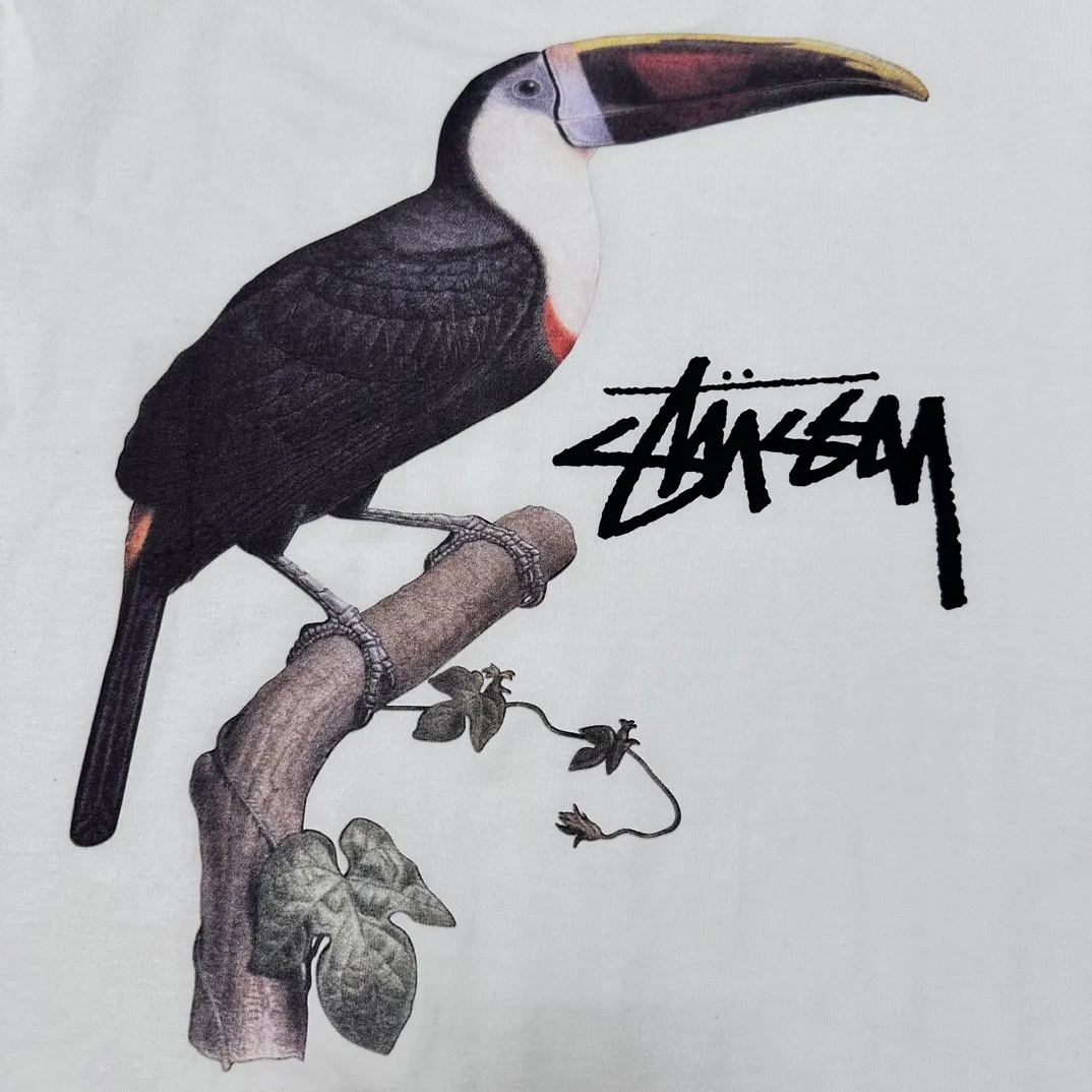 Spot goods! STUSSY SS24 Animal Series TOUCAN TEE Toucan T-shirt Black and White S-XL