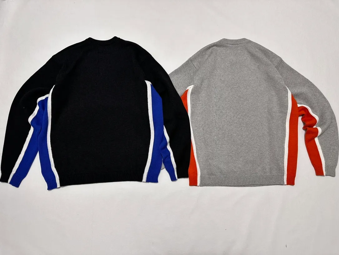 Details Contrast color patchwork sweater STUSSY FW24 STRIPE CREW Holiday series Jacquard knitted crew neck sweater Carbon black M Gray M-XL