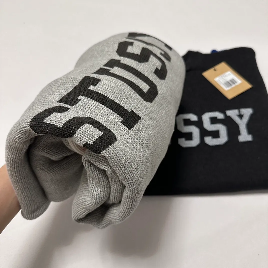 Details Contrast color patchwork sweater STUSSY FW24 STRIPE CREW Holiday series Jacquard knitted crew neck sweater Carbon black M Gray M-XL