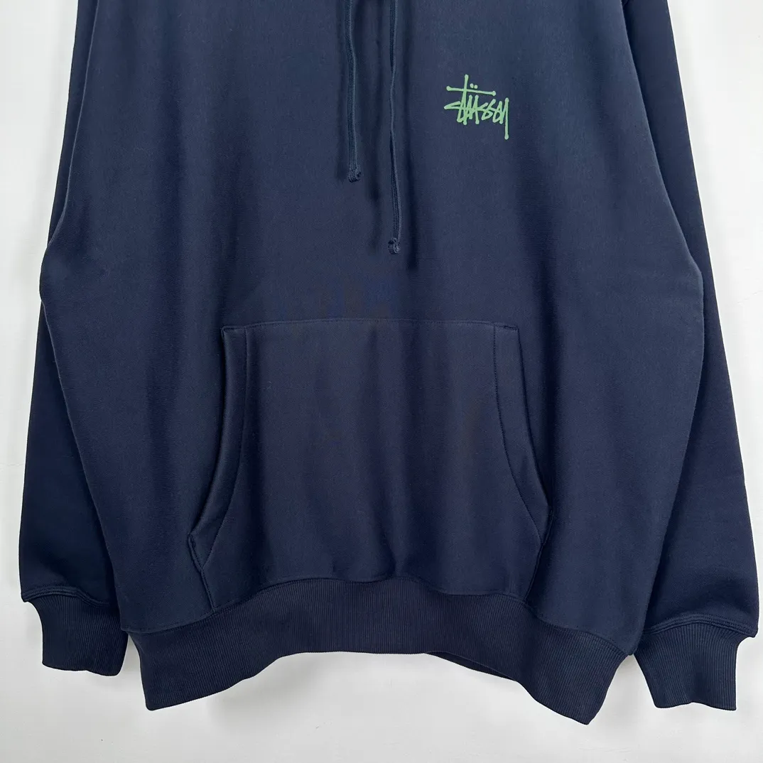 Graffiti word sweatshirt Stussy FW24 BUILT IN USA HOODIE English logo on the back plus velvet hooded sweatshirt/hoodie black gray blue S-XL