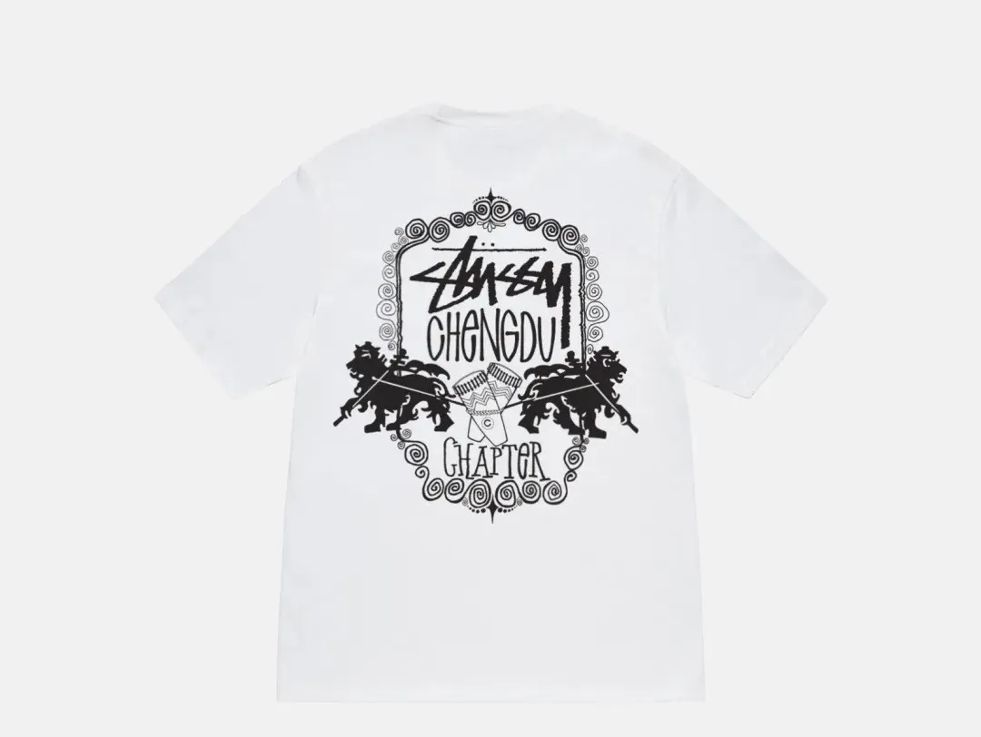 Lion T-shirt STUSSY 24FW CHENGDU CHAPTER TEE Chengdu limited short-sleeved Tee black and white S-XL