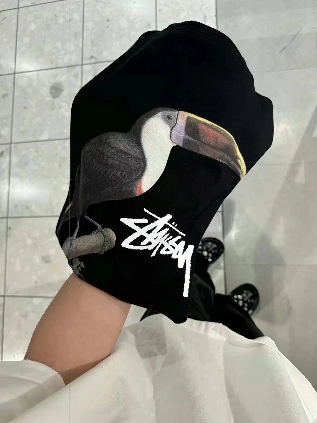 Spot goods! STUSSY SS24 Animal Series TOUCAN TEE Toucan T-shirt Black and White S-XL