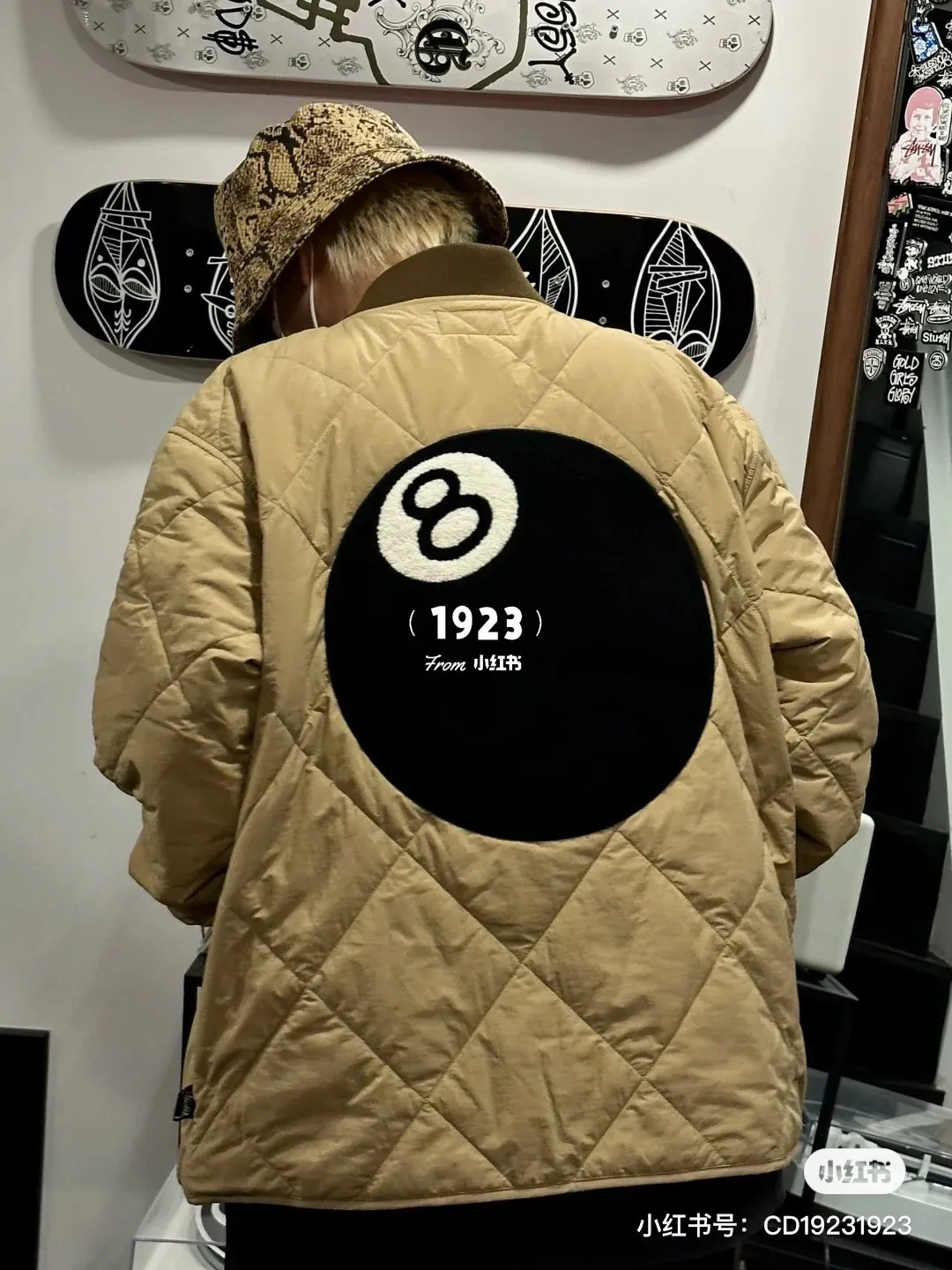 STUSSY 23FW 🎱 BALL QUILTED LINER JACKET Black 8 billiard zipper cotton coat/jacket Size: Black S M Khaki M L XL