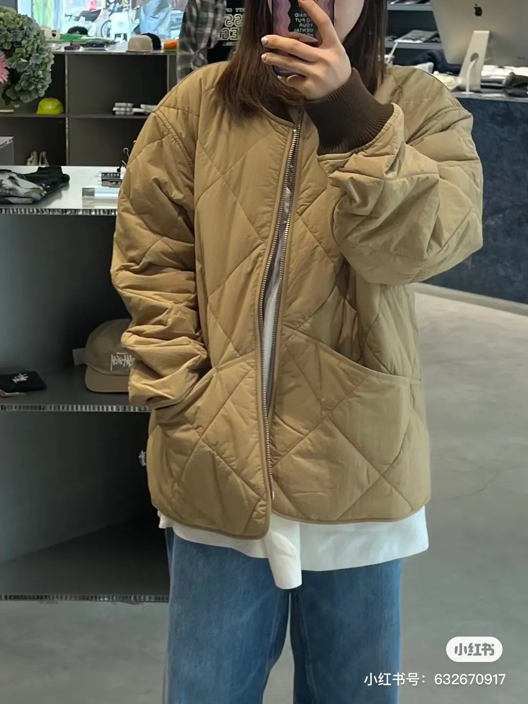 STUSSY 23FW 🎱 BALL QUILTED LINER JACKET Black 8 billiard zipper cotton coat/jacket Size: Black S M Khaki M L XL