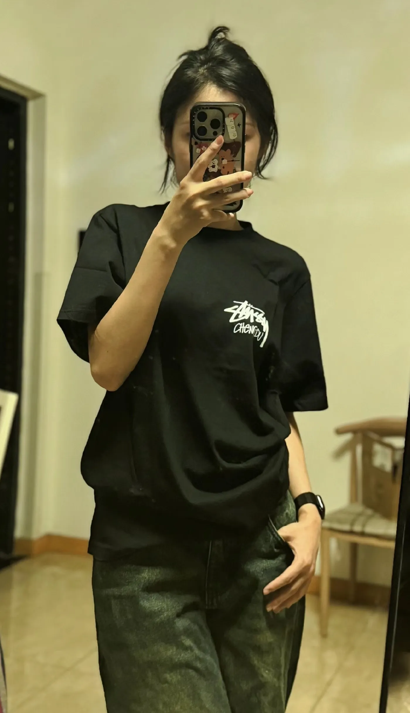 Chengdu limited TEE STUSSY FW24 CHENGDU TEE classic words Chengdu limited short sleeves black and white S-XL