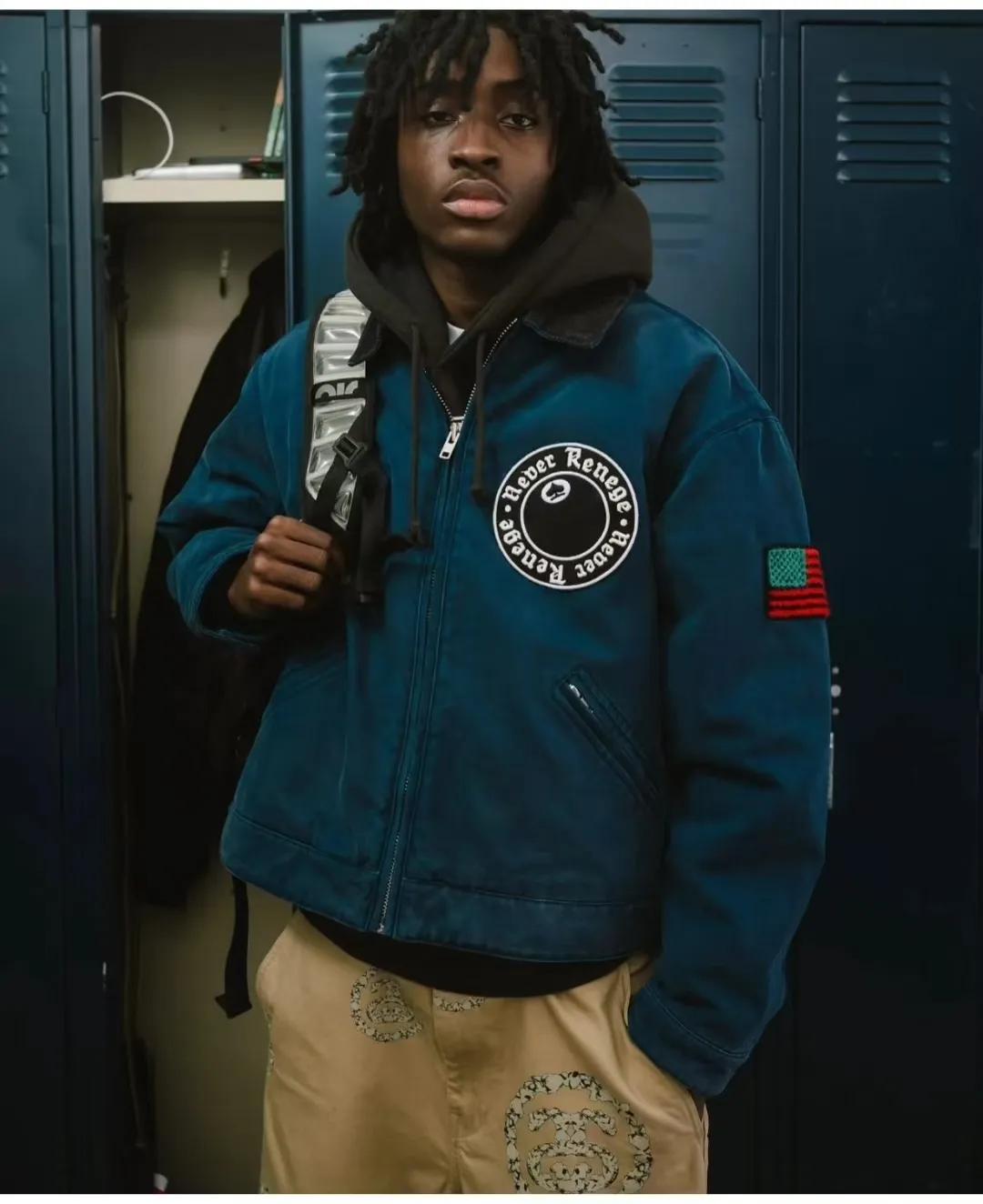 DT Jacket STUSSY X DENIM TEARS joint model CANVAS JACKET zipper work jacket navy blue S- XL