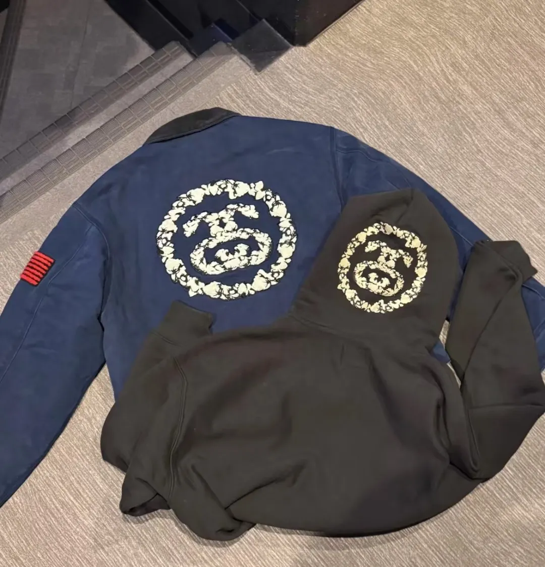 DT Jacket STUSSY X DENIM TEARS joint model CANVAS JACKET zipper work jacket navy blue S- XL