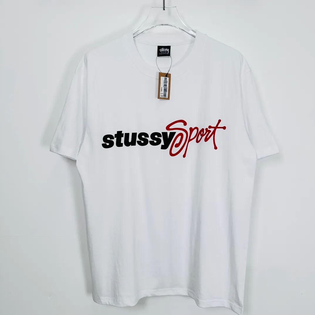 Stussy SS24 SPORT SCRIPT TEE logo letter print sports short-sleeved T-shirt, same style for men and women, black and white S- XL