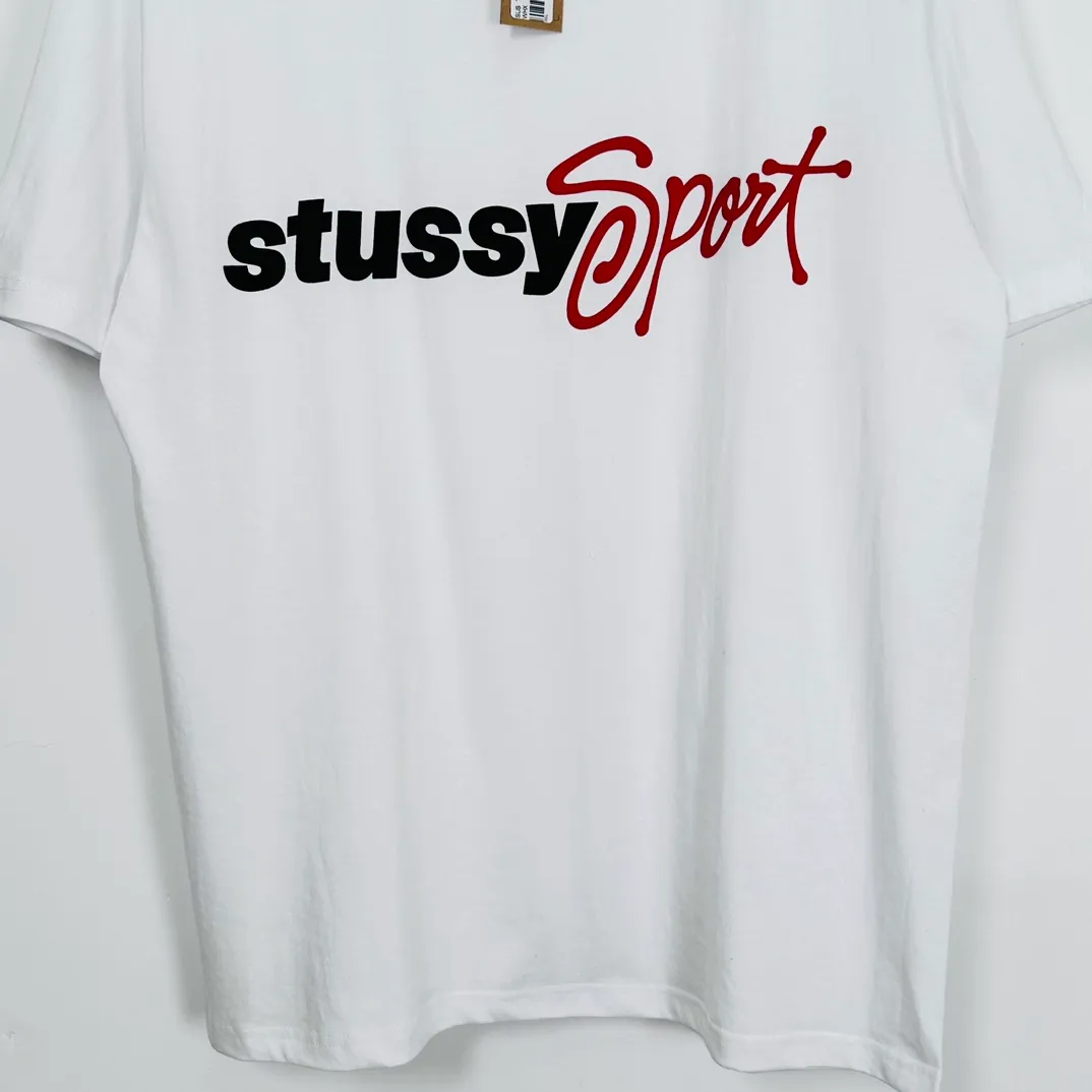 Stussy SS24 SPORT SCRIPT TEE logo letter print sports short-sleeved T-shirt, same style for men and women, black and white S- XL