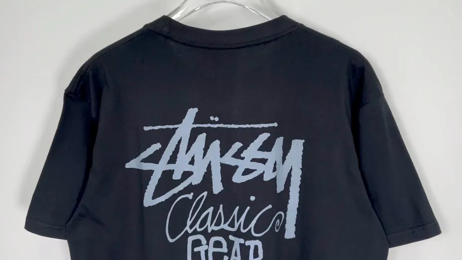 Retro lettering T-shirt STUSSY SS25 CLASSIC GEAR TEE PIGMENT DYED Classic lettering printed short sleeves black off-white S- XL
